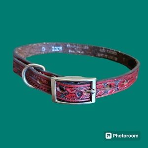 TEXAS LEATHER MFG Red Floral Western Leather Dog Collar NWOT